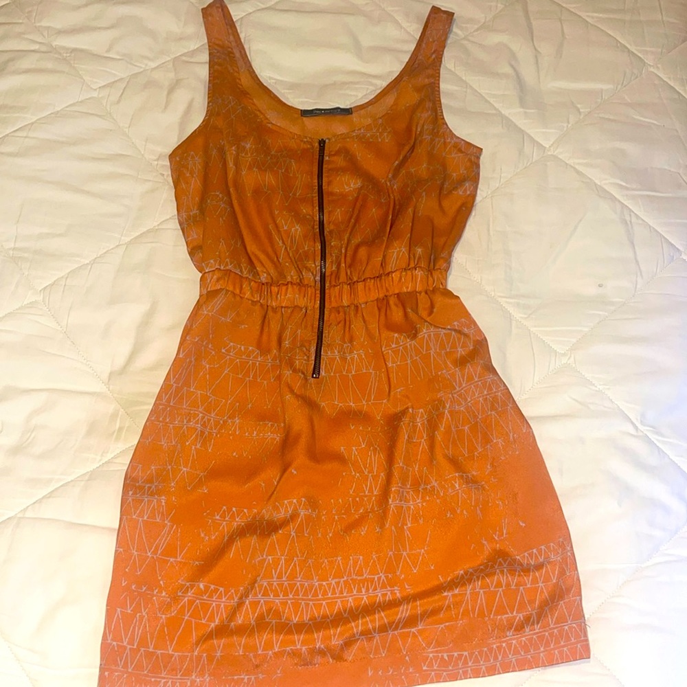 Vibrant Orange Sleeveless Dress with Front Zipper